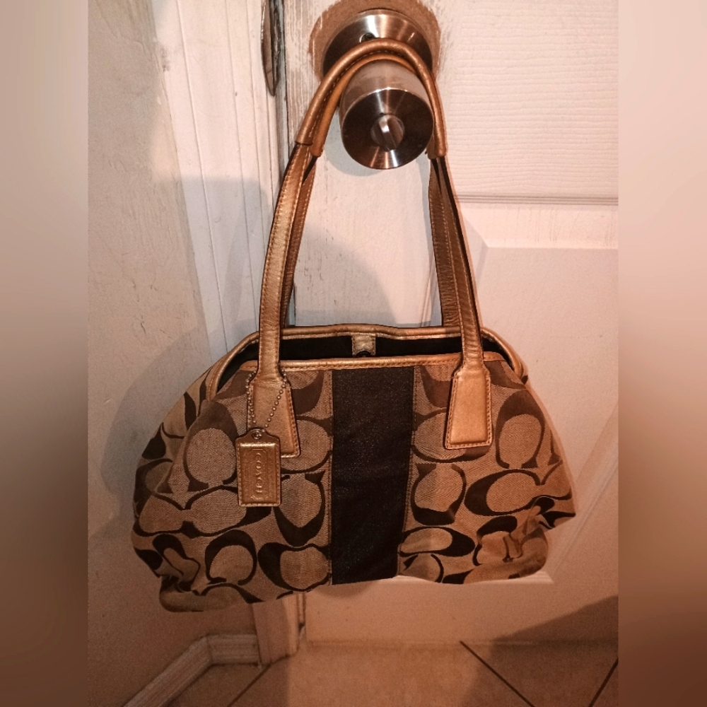 Coach stripe carryall satchel bag